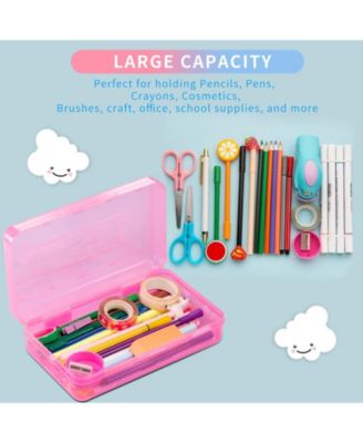 3 Pack Pencil Case Hard Box Clear Pen Organizer Plastic Storage Container Snap Lid Art School Supplies