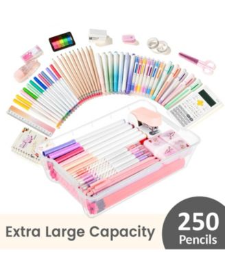 Pencil Box Stackable Clear Organizer Plastic Container Lid Art School Supply