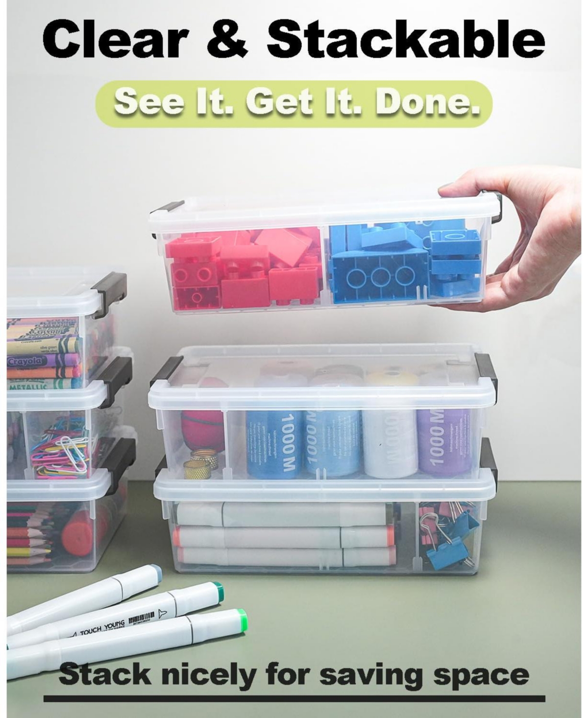 Gnuadz 6 Pack Pencil Box Removable Divider Clear Organizer Stackable Plastic Storage Container Craft School Supply