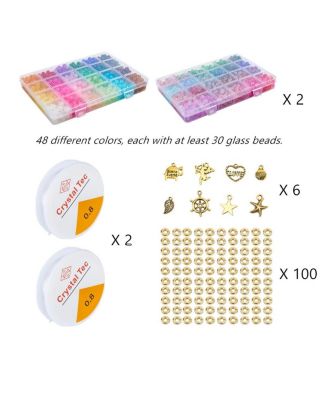Glass Beads for Bracelets DIY Crafts 2 Pack 1300pcs 48 Colors Round Crystal Beginners Kit