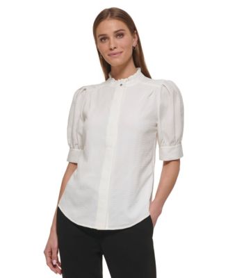 Petite Mock Neck Ruffle-Sleeve Blouse