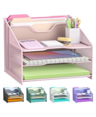 Mesh Desk File Organizer 3 Trays 2 Upright Sections