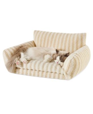 ARONKL - Fluffy Plush Cat Bed Double Layer Soft Pet Couch Sofa Nest Comfortable Sleeping Easy Clean For Small Cats Dogs Beige