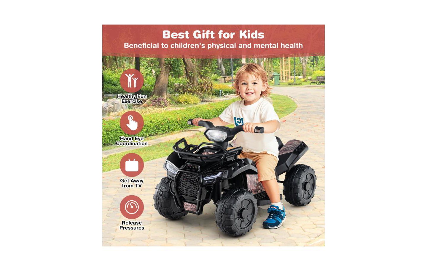 Детская игрушка HONGGE 6V Kids ATV Quad Electric Ride-On with LED Light, Ages 18-36 Months, цвет: Чёрный — фото 7