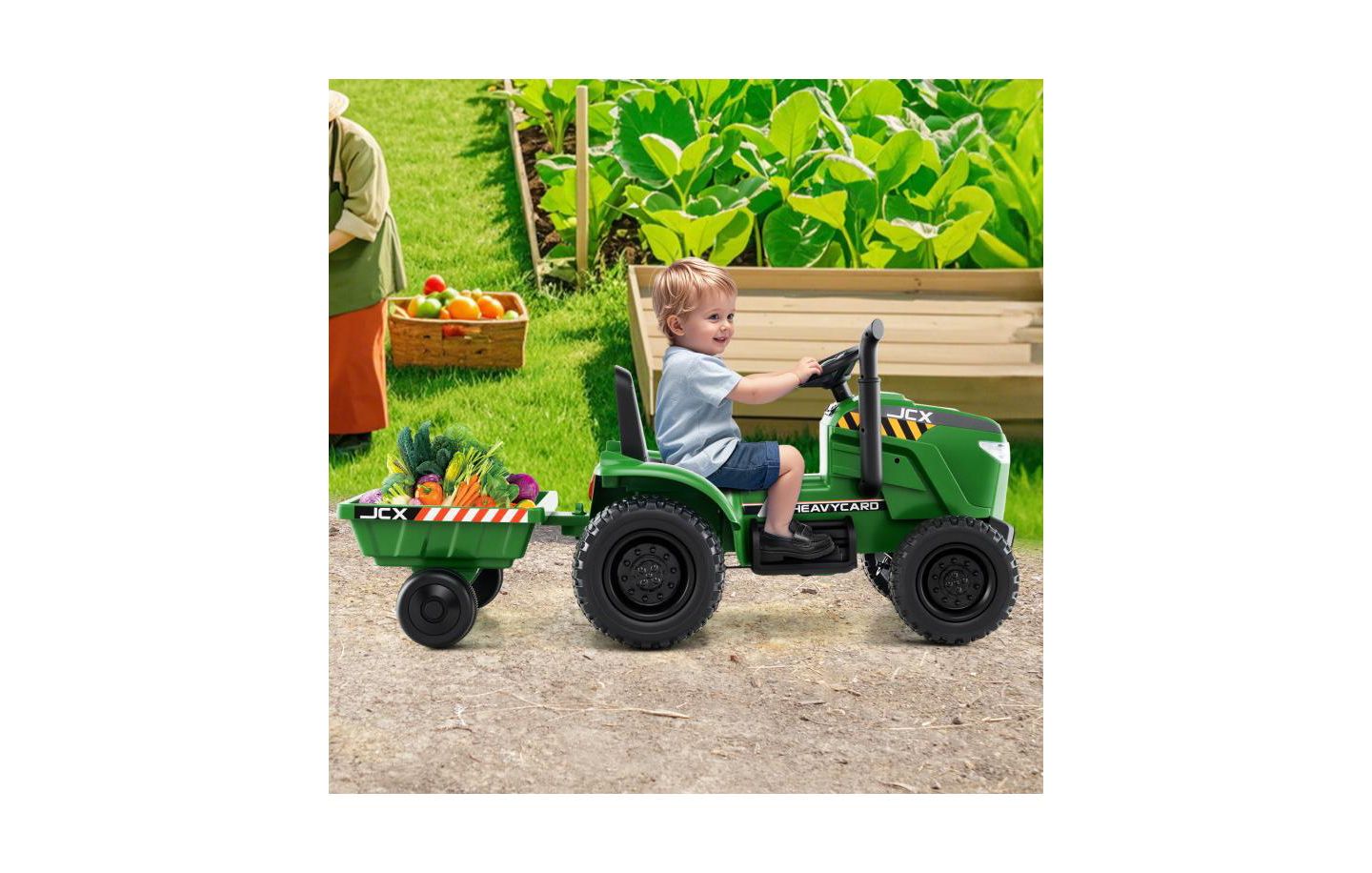 Детская игрушка HONGGE 12V 2-in-1 Remote Control Ride-On Tractor with Detachable Trailer, 66 lbs Capacity, Ages 3-8, цвет: Зелёный — фото 4