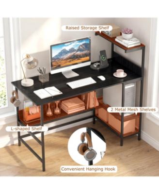 Computer Desk 48 Inch with Power Ports and Storage Organizer
