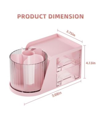 Desk Organizer Rotating Pen Holder 2 Drawer Storage 6 slots