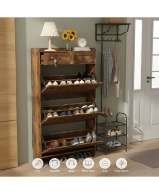 Rustic Farmhouse Narrow Shoe Cabinet Entryway Hallway Large Capacity Slim Storage Rack