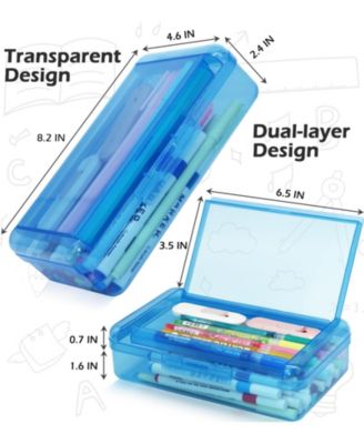Double Layer Hard Pencil Case Plastic Translucent Snap-tight Lid Pen Storage Organizer