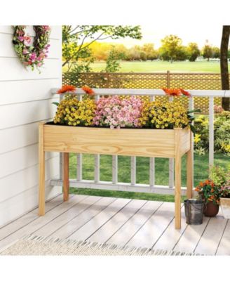 Wooden Raised Garden Bed w/Legs Liner Drainage Holes Large Planter Box for Herb