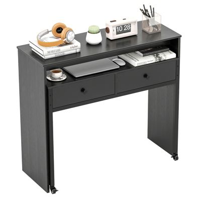 Extendable Rolling Desk with 2 Storage Drawers Home Office