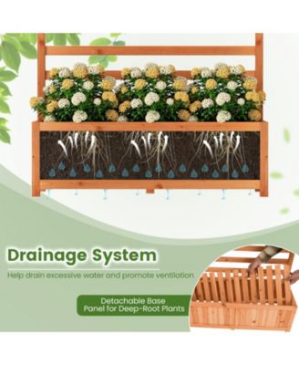 2 PCS Wooden Raised Garden Bed w/ Vertical Trellis Liner Drainage
