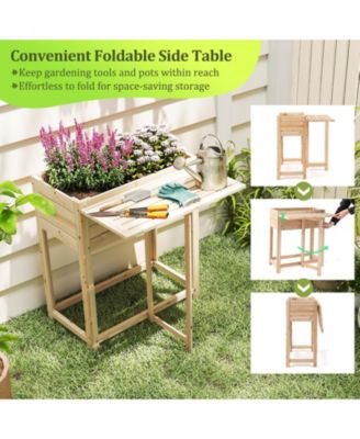 Wooden Raised Garden Bed w/ Legs Foldable Side Table Drainage for Flower Herb