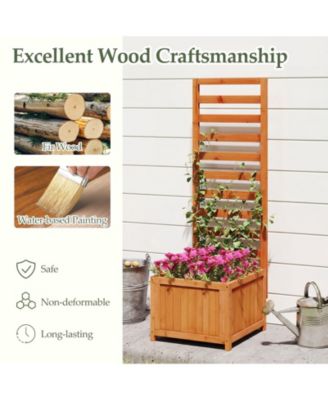 48'' Wood Raised Garden Bed w/Trellis Drainage Holes and Gaps for Climbing Plants