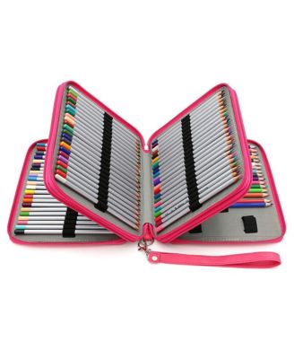 PU Leather Pencil Case 120 Slot Holder Handle Strap Box