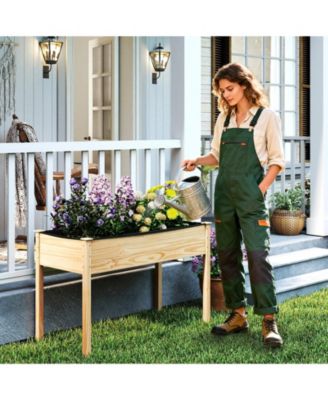 2PCS Wooden Raised Garden Bed w/Legs Liner Drainage Holes Large Planter Box