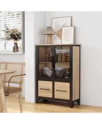 Modern Metal Storage Cabinet with 4 Iron Doors and Adjustable Shelves, Multifunctional Sideboard Buffet for Living Room and Kitchen