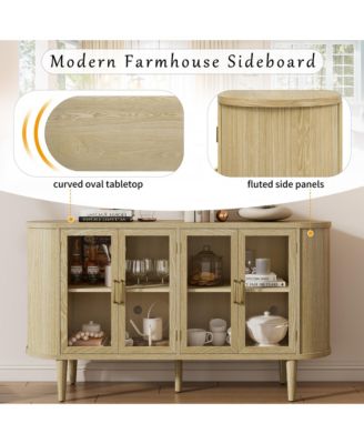 Farmhouse Buffet Sideboard with Glass Doors, Adjustable Shelves and Cable Management, Wood Storage Cabinet for Dining Room and Living Room