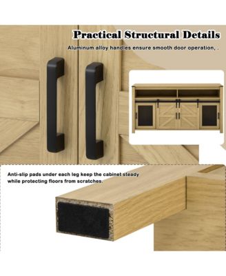 Farmhouse Buffet Cabinet with Sliding Barn Doors, Mesh Panels and Open Storage Cubbies for Living Room, Kitchen and Dining Room