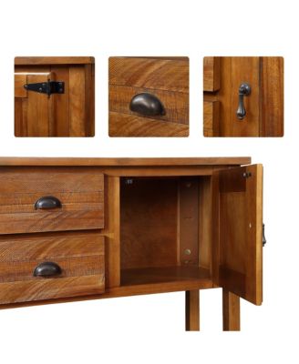  Solid Wood Sideboard Console Table, Retro Style Storage Dining Buffet Cabinet with 2 Drawers, Cabinets and Bottom Shelf for Living Room