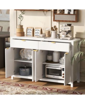  Modern Fluted Sideboard Cabinet, Wood Storage Buffet Console with 2 Drawers, 4 Doors and Adjustable Shelves for Living Room