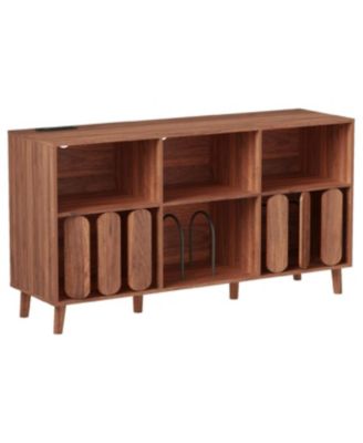 Record Player Stand with Charging Station and Vinyl Storage