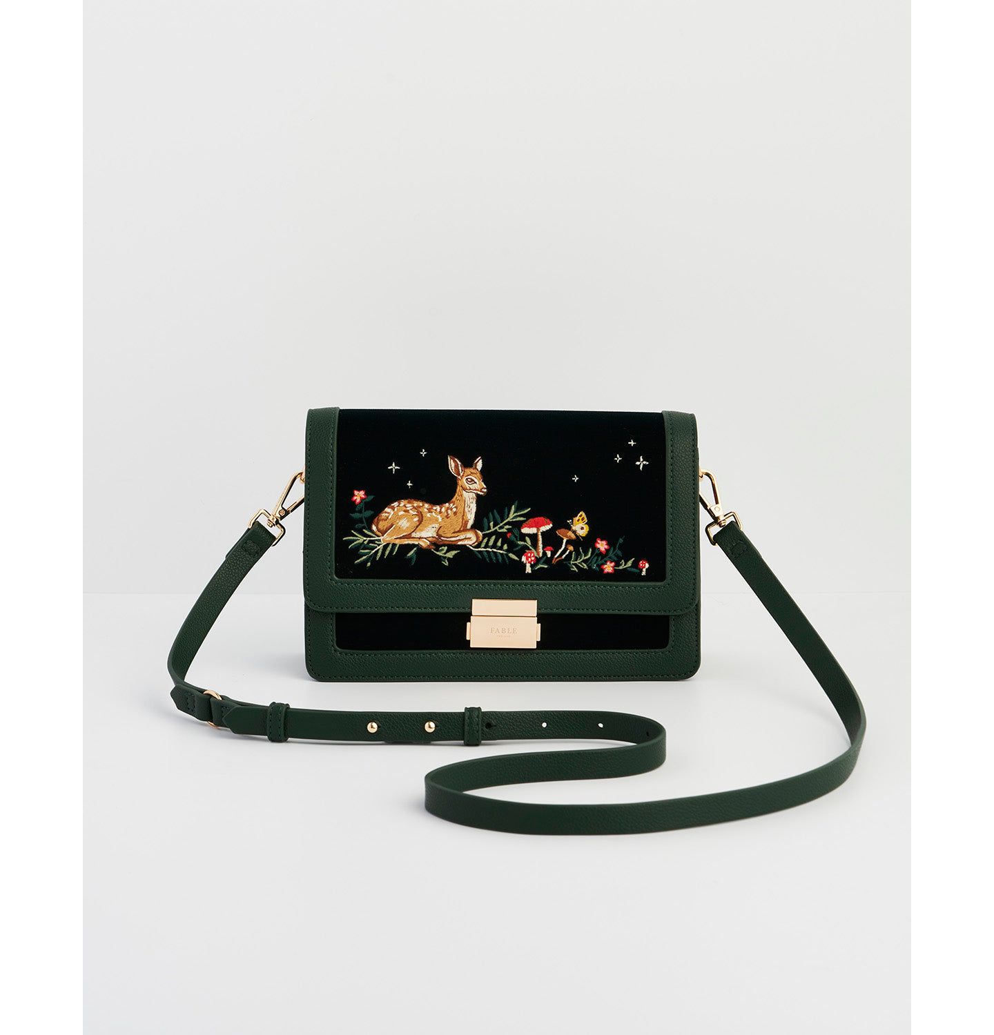 Женская сумка Fable England Fawn Embroidered Crossbody, цвет: Зелёный — фото 1