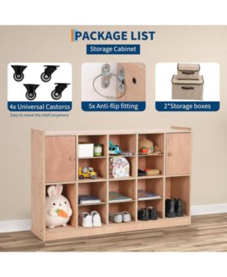 Wall Mounted Storage Cabinet with Cubbies and Double Doors
