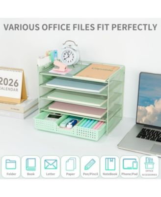 Desk Organizer 5-Tier Letter Tray Drawer Pen Holders File Storage
