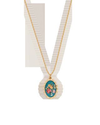 Fable England Vintage Roses Gold Framed Chain Necklace - Gold