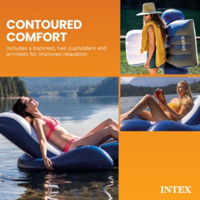 Floating Recliner Inflatable Lake Lounge, Pool Float Chair w/ Cup Holders