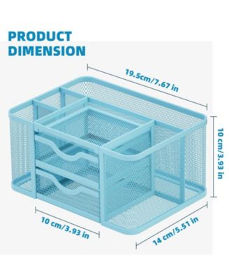 Mesh Desk Organizer Pen Holder 2 Drawer 5 Compartments Office