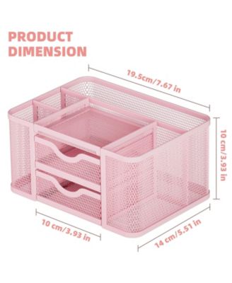 Mesh Desk Organizer Pen Holder 2 Drawer 5 Compartments Office