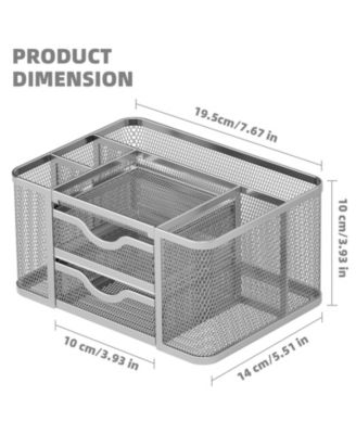 Mesh Desk Organizer Pen Holder 2 Drawer 5 Compartments Office