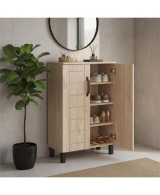 5-Tier Shoe Storage Cabinet Freestanding Wooden Entryway 2 Doors Removable Shelves Ventilation Hole for Hallway Closet Living Room