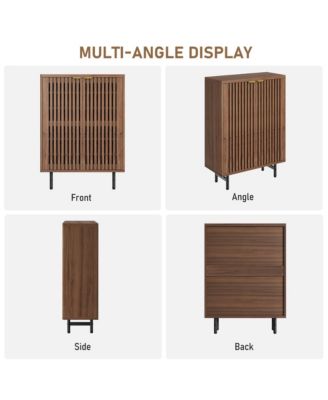 Louvered Shoe Cabinet with Doors, Walnut, 6 Tier Entryway Storage for 24 Pairs