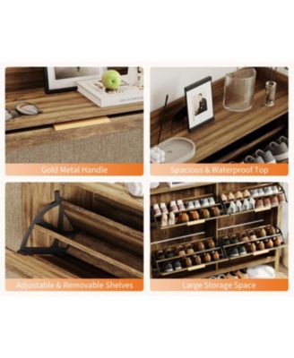 Rattan Shoe Cabinet with 4 Flip Drawers, 47 Wide Slim Entryway Storage, 9.45 Depth