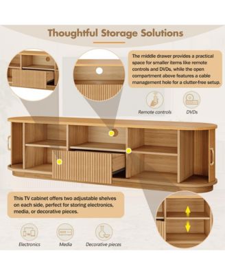 Fluted TV Stand for TVs up to 75", Farmhouse Media Console Entertainment Center with Sliding Wood Slatted Doors and Drawer for Living Room