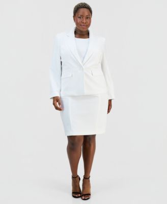 Plus Size One-Button Peplum Jacket & Basic Sheath Dress Suit