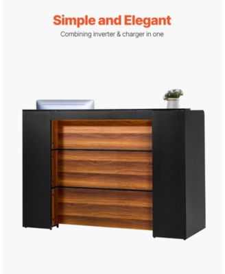 Reception Desk, 62 Inch Front Counter Table with LED Light for Office Use