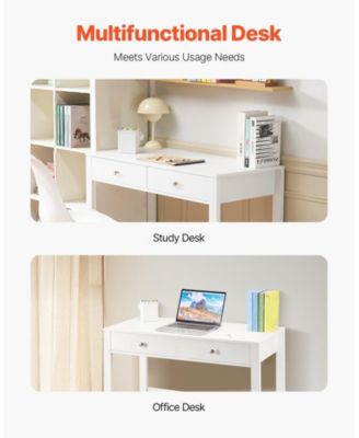 Small Desk with Drawers, Kids Desk for Bedroom, Modern Study Table, White