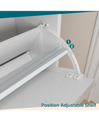 Fluted Shoe Cabinet with 4 Flip Drawers, White and Oak, Slim Entryway Storage with Metal Legs