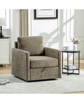 360&deg; Swivel Armchair with Storage and Tufted Armrests