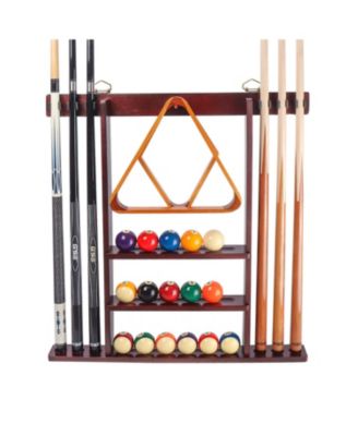 Wood Wall Mounted Pool Cue Rack with Metal Hook, 6 Cue