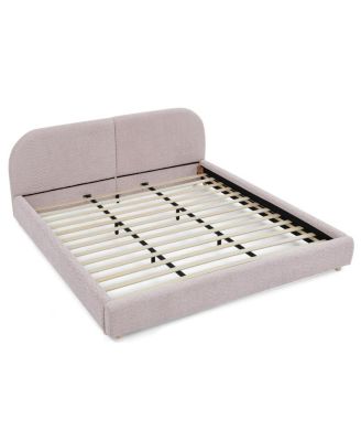 King Size Upholstered Bed Frame, Modern Minimalist Curved Headboard