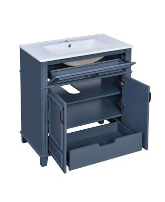 30"  Bathroom Vanity with Ceramic Sink, Solid Wood Frame & Soft Close Drawers for Modern Home