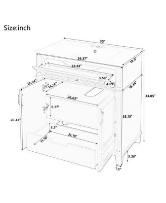 30"  Bathroom Vanity with Ceramic Sink, Solid Wood Frame & Soft Close Drawers for Modern Home