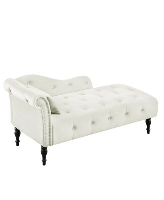 Elegant Velvet Chaise Lounge with Tufted Buttons and Solid Wood Legs