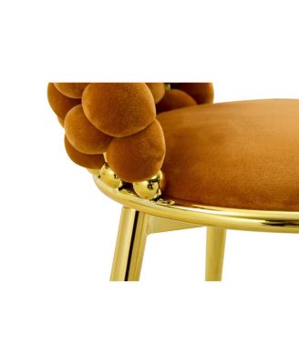 Set of 2 Orange Velvet Dining Chairs with Gold Legs & Woven Rope Backs