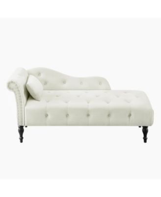Elegant Velvet Chaise Lounge with Tufted Buttons and Solid Wood Legs